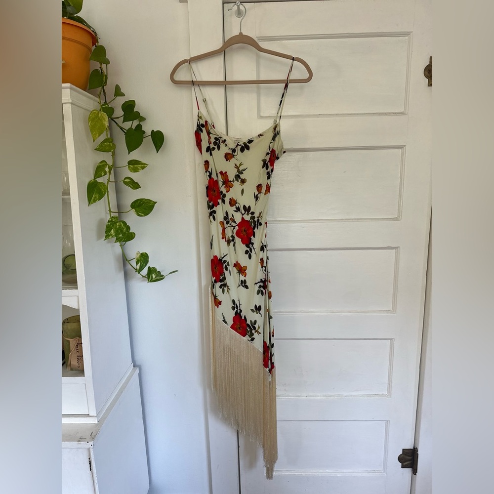 Floral Cream Dress with Red and Black Accents